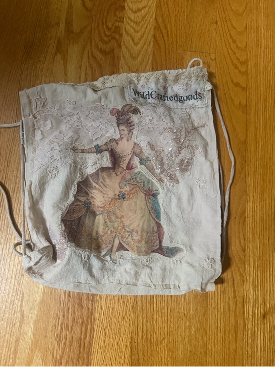 OOAK Upcycled Cream Drawstring Tote Bag